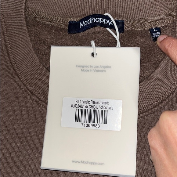 Madhappy Fall Paneled Two-Tone Fleece Crewneck Sweater Chocolate‎ Brown Large - Picture 4 of 6